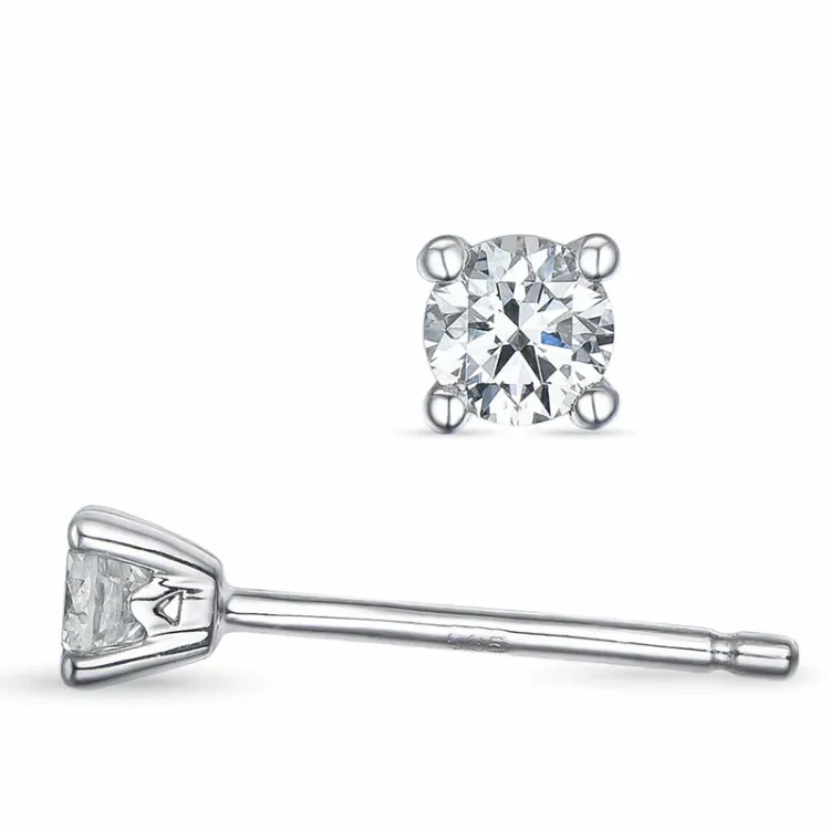 2 x 0,10 ct solitaireørepynt i 14 karat hvitt gull med diamant