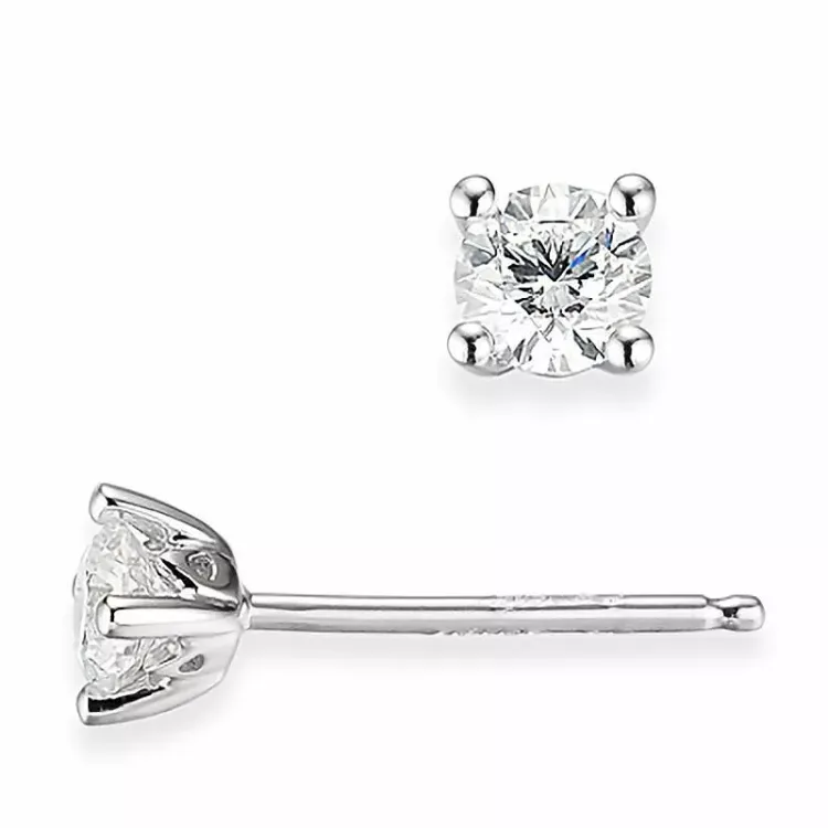 2 x 0,20 ct solitaireørepynt i 14 karat hvitt gull med diamant