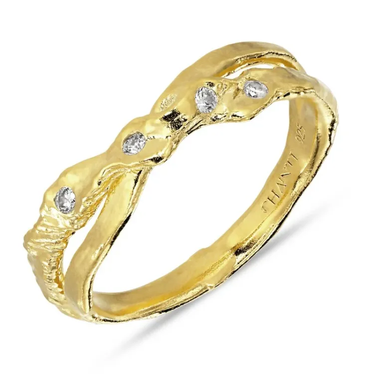 zirkon ring i forgylt sølv - Lumé Etched