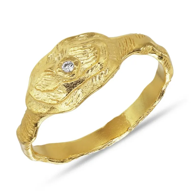 bred zirkon ring i forgylt sølv - Lumé Etched