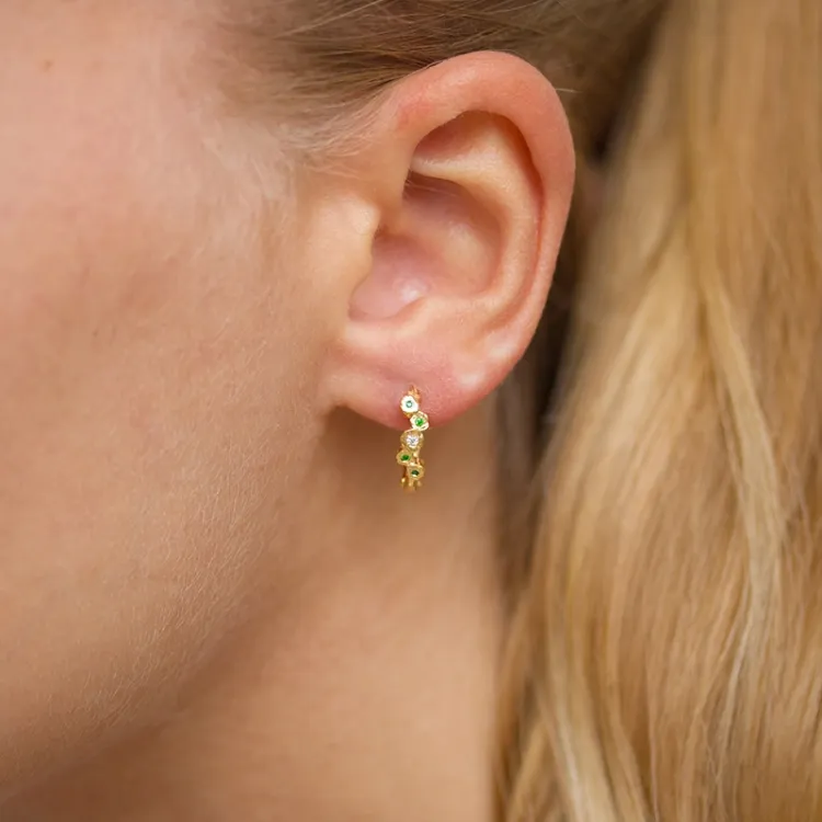 12 mm grønn zirkon creol i forgylt sølv - Bubbly Twist
