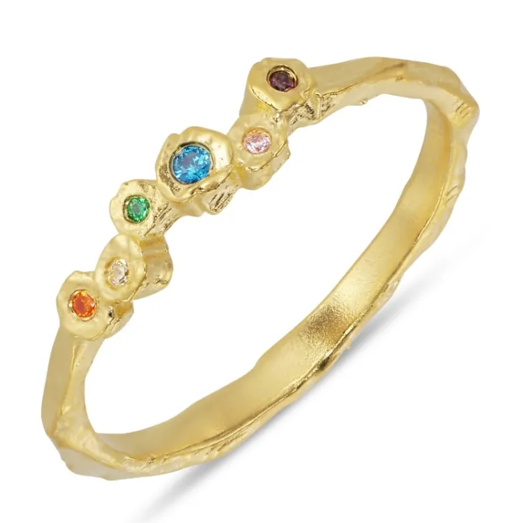 multifarget zirkon ring i forgylt sølv - Bubbly Twist