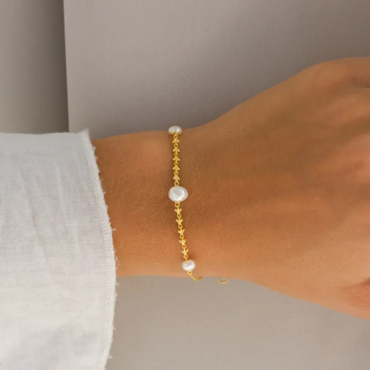 perle armbånd i forgylt sølv 16 plus 3 cm x 6,9 mm  - Lumé Etched