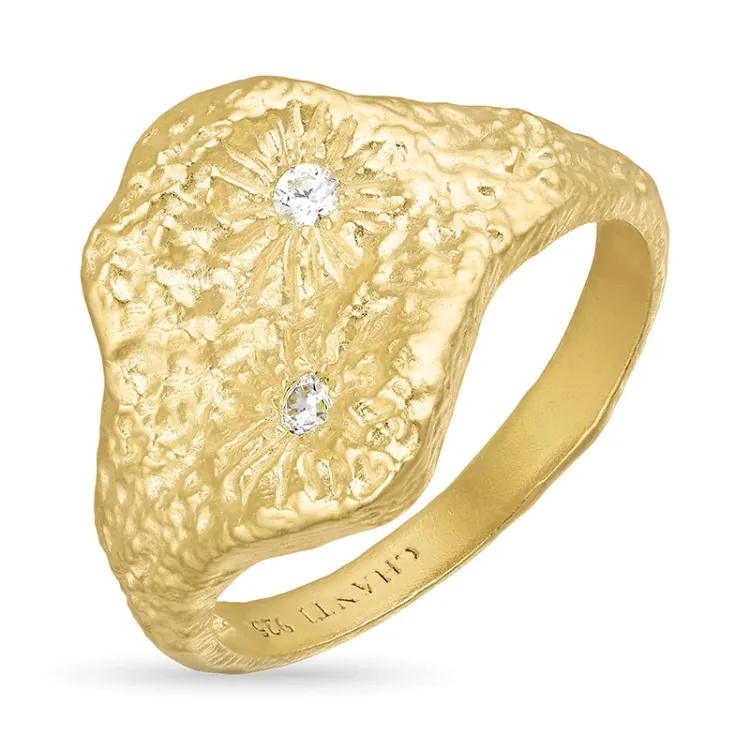 zirkon ring i forgylt sølv - Lumé Etched