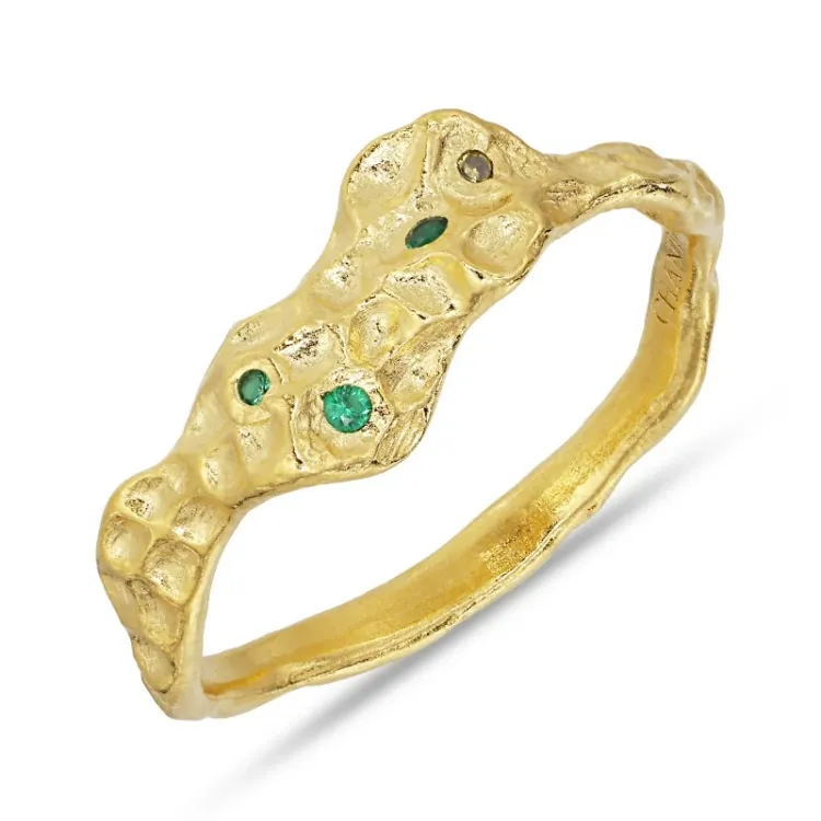 grønn zirkon ring i forgylt sølv - Lumé Etched