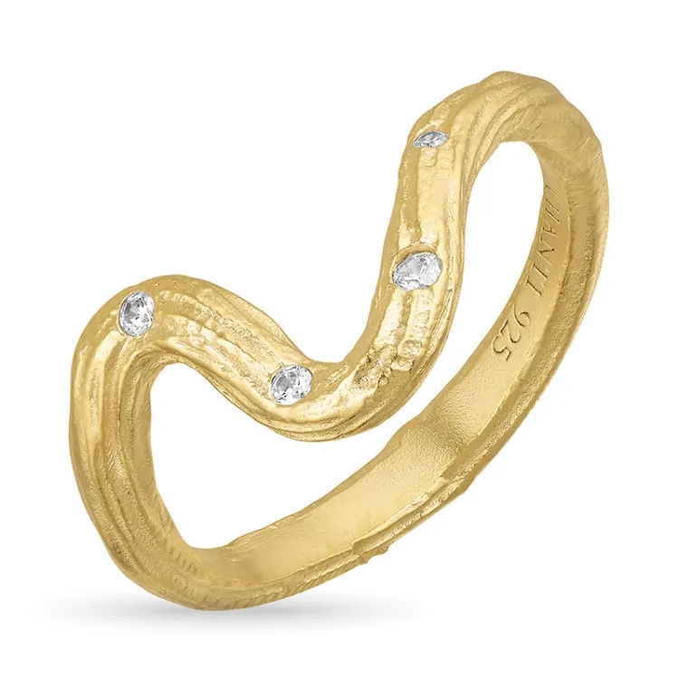 zirkon ring i forgylt sølv - Lumé Etched