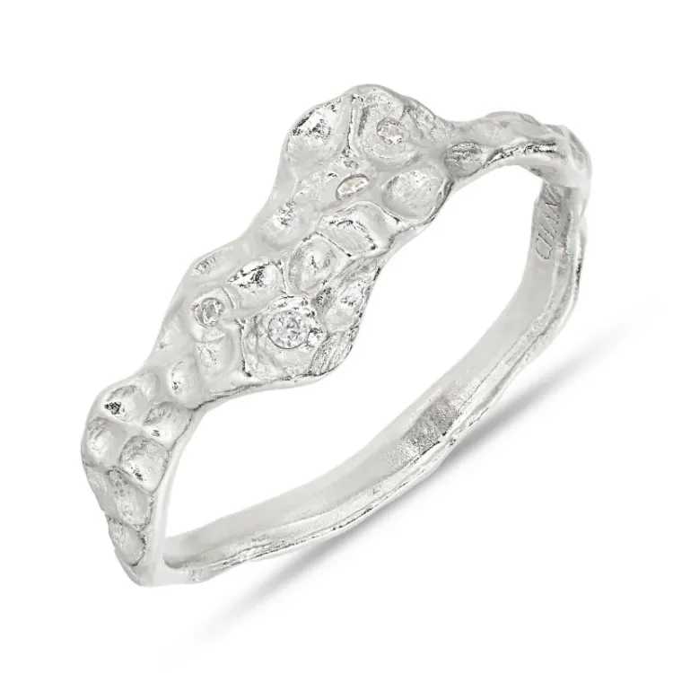 hvit zirkon ring i sølv - Lumé Etched