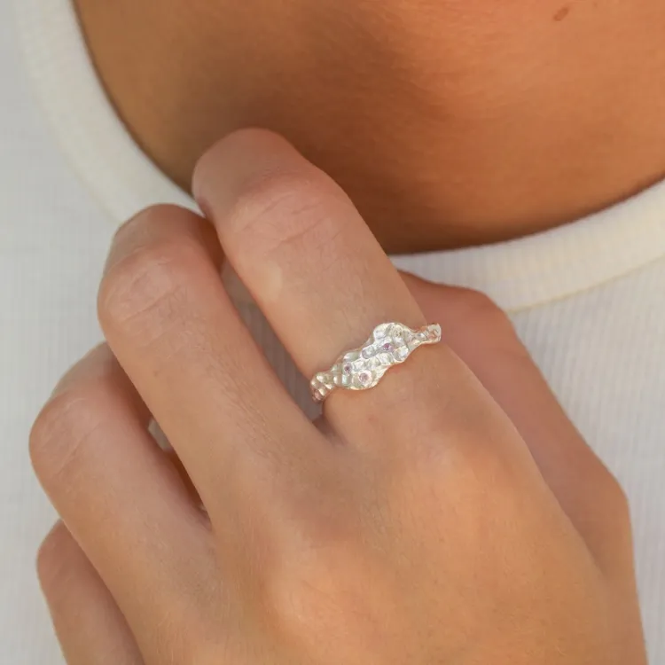 rosa zirkon ring i sølv - Lumé Etched