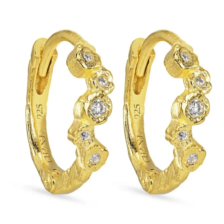 12 mm hvite zirkon creol i forgylt sølv - Bubbly Sparkle