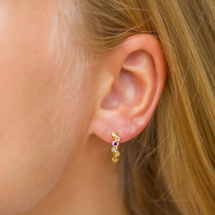 12 mm multifargede zirkon creol i forgylt sølv - Bubbly Twist