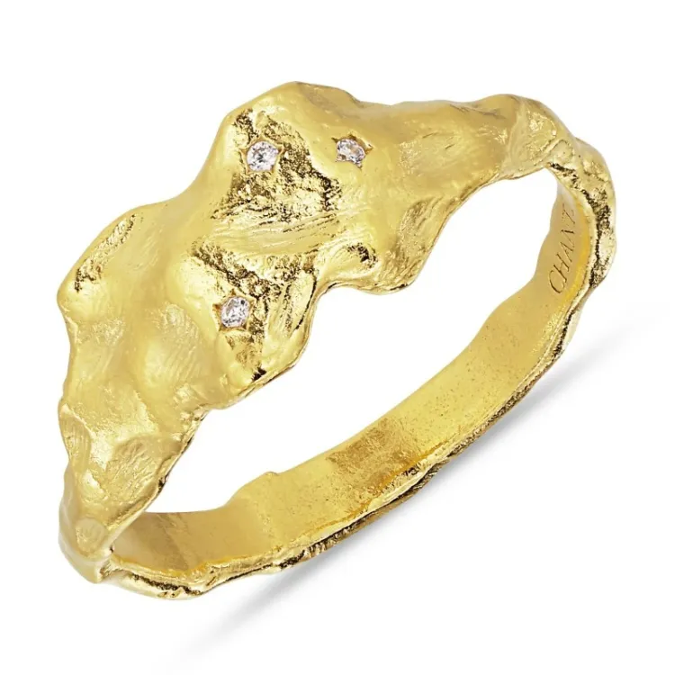 bred zirkon ring i forgylt sølv - Lumé Etched