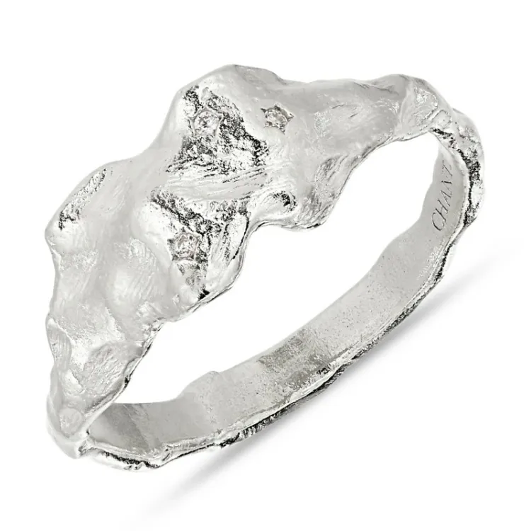bred zirkon ring i sølv - Lumé Etched