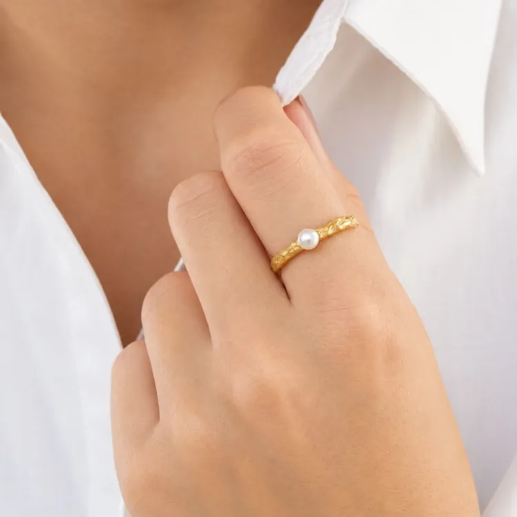 perle ring i forgylt messing - Eliné
