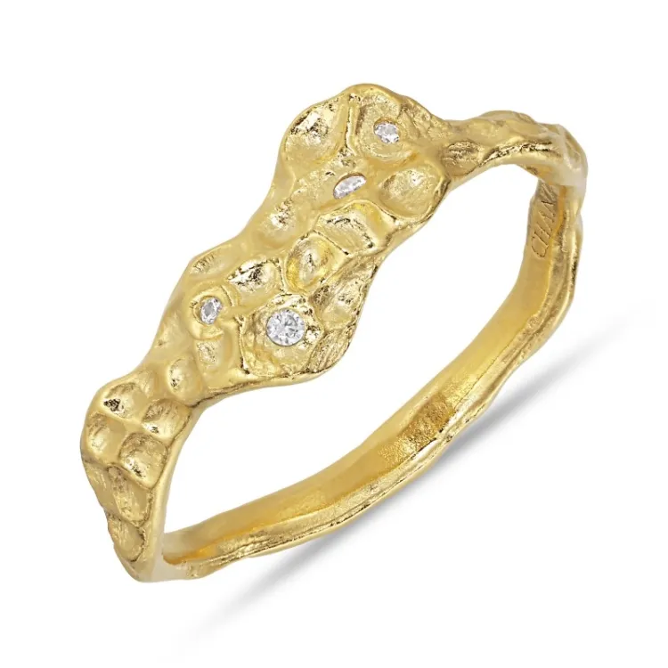 zirkon ring i forgylt messing - Lumé Etched