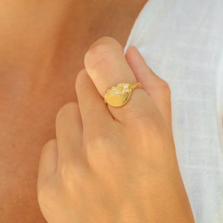 zirkon ring i forgylt messing - Lumé Etched