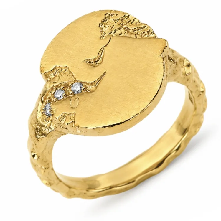 zirkon ring i forgylt messing - Lumé Etched