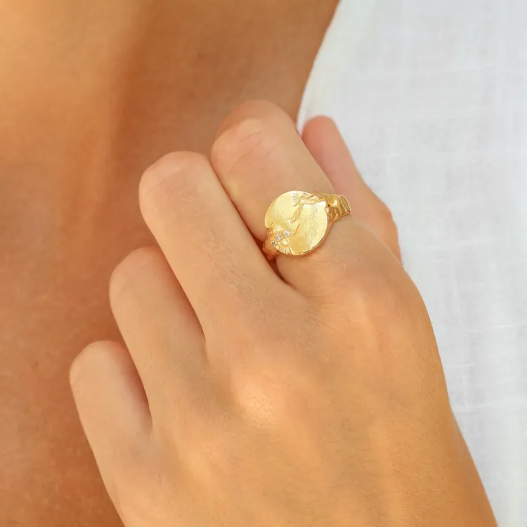 zirkon ring i forgylt messing - Lumé Etched