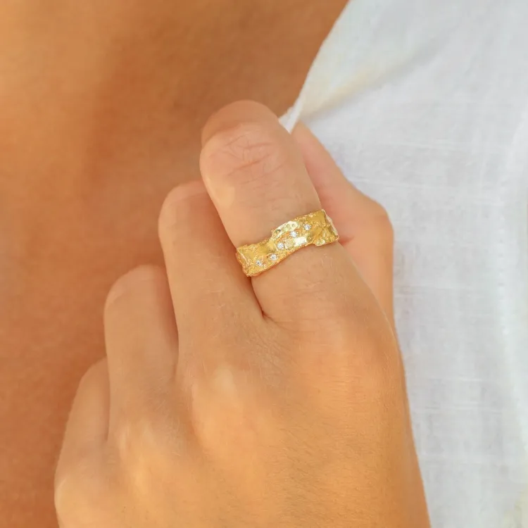 zirkon ring i forgylt messing - Lumé Etched