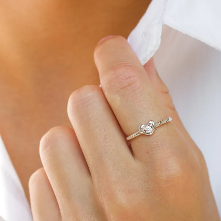 hjerte zirkon ring i sølv