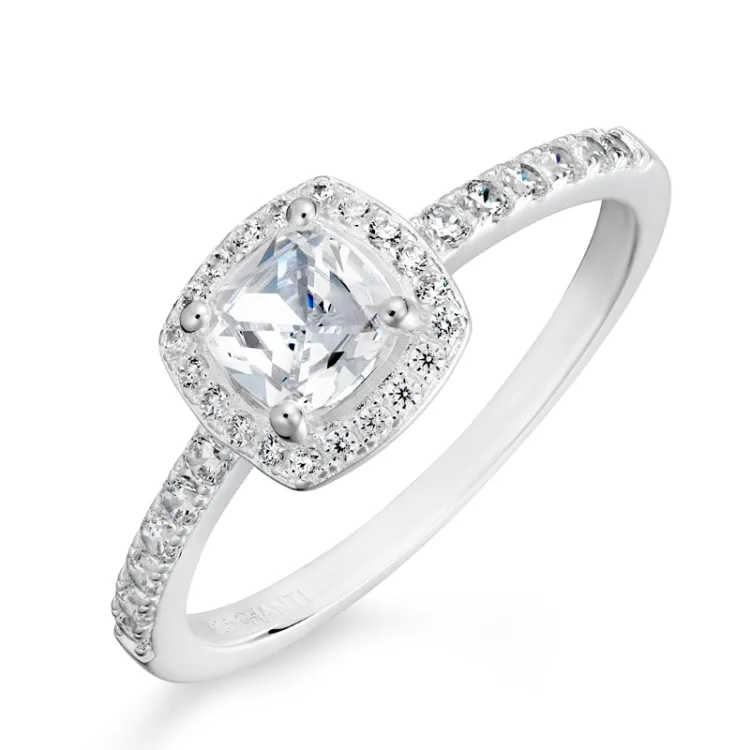 firkantet zirkon ring i sølv