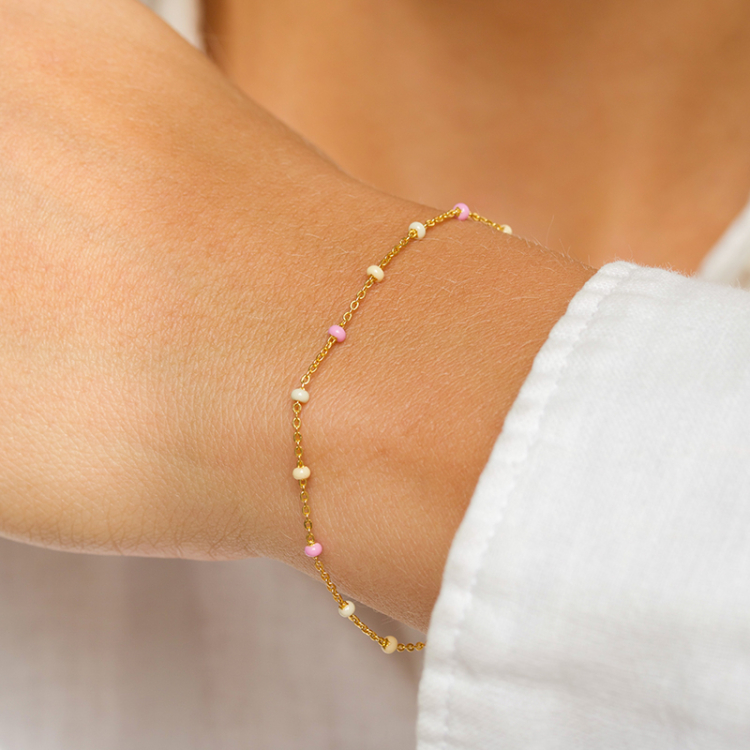 Enamel Lola Tropical armbånd i forgylt sølv rosa emalje rosa emalje hvit emalje