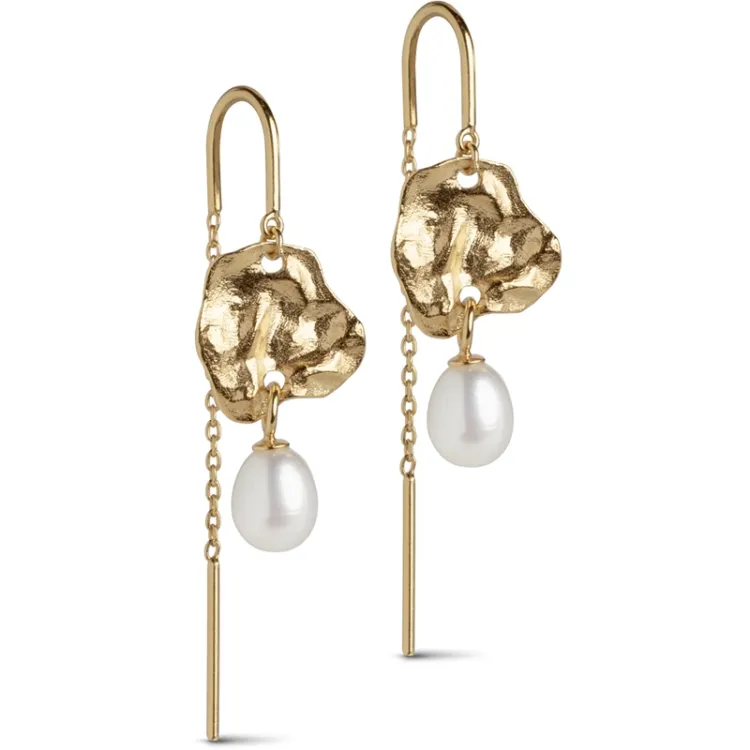 Enamel Kai Pearl perle kjedeøreringer i forgylt sølv