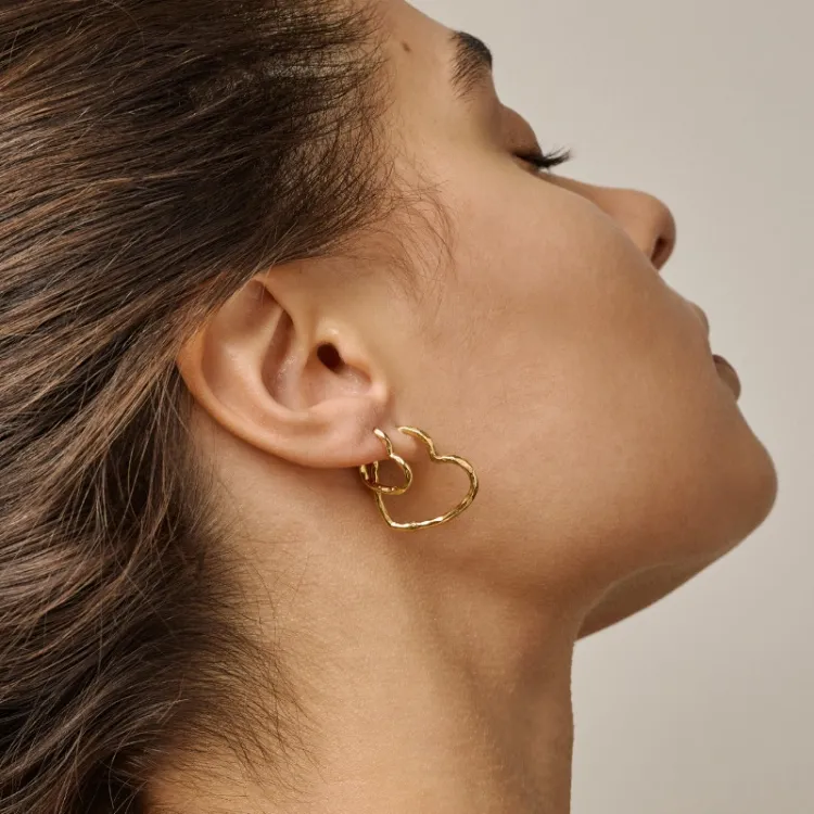 Enamel Organic Heart Small øredobber i forgylt sølv
