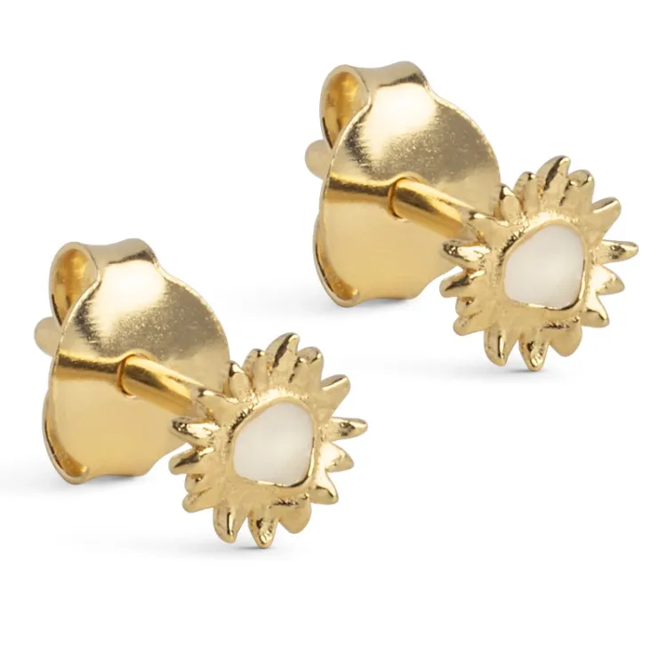 Enamel Mini Sunshine sol Daisy ørestikker i forgylt sølv