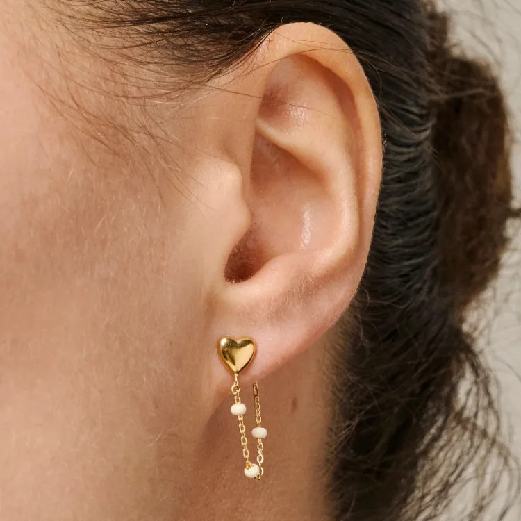 Enamel Lola Heart hjerte Daisy kjedeøreringer i forgylt sølv hvit emalje