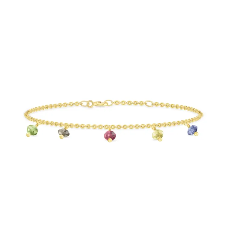 ID Fine IDB013GDMULTI Ibiza armbånd i forgylt sølv grønn peridot røykfarget kvarts rød rhodolitt lemon topas blå iolitt