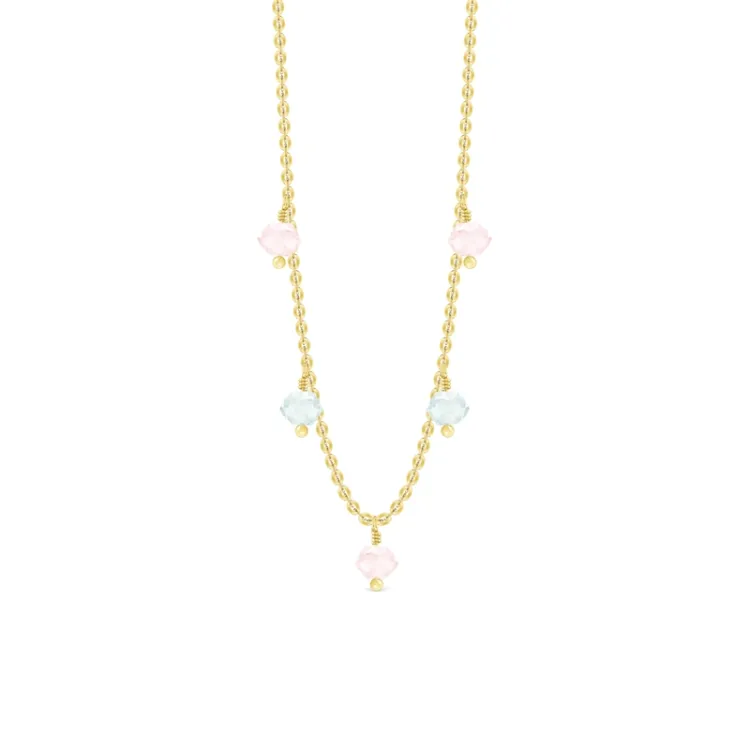ID Fine IDN026GDBLUE/ROSE Ibiza armbånd i forgylt sølv rosa kvarts blå akvamarin