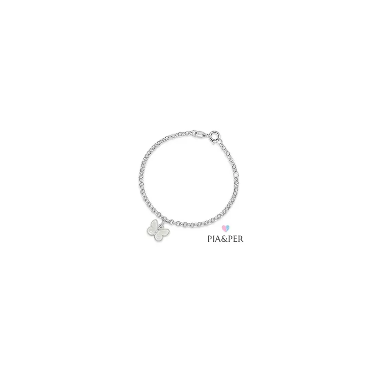 Pia og Per sommerfugl armbånd i sølv hvit emalje