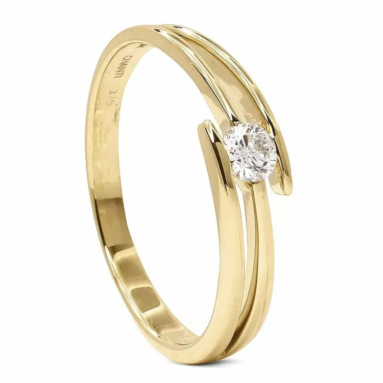 Diamant gull gullring i 9 karat gull 0,15 ct