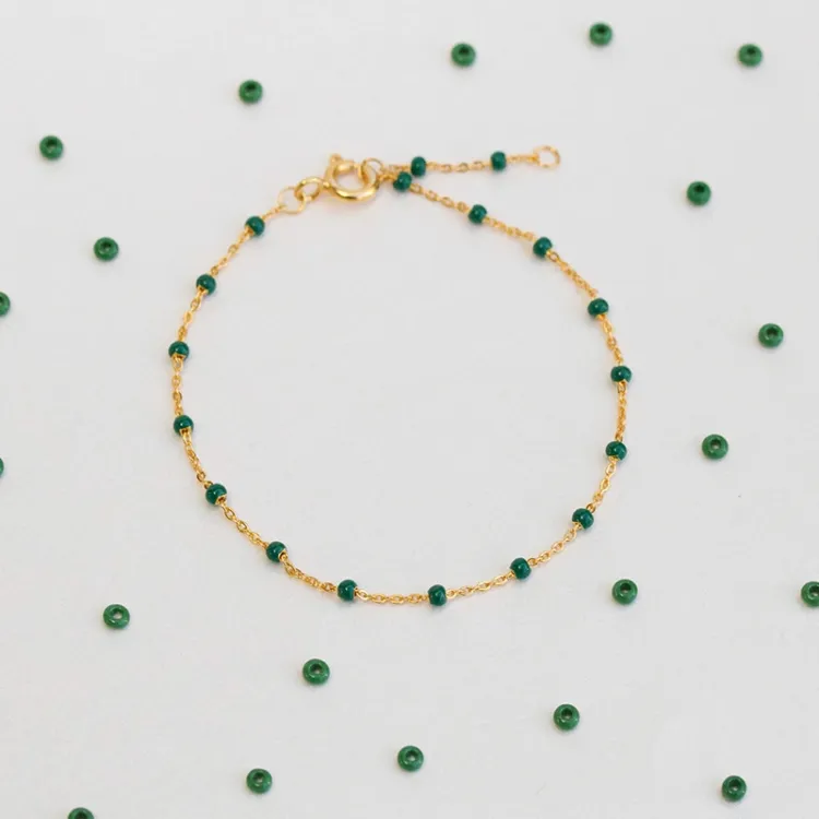 Enamel Lola Petrol Green armbånd i forgylt sølv grønn emalje