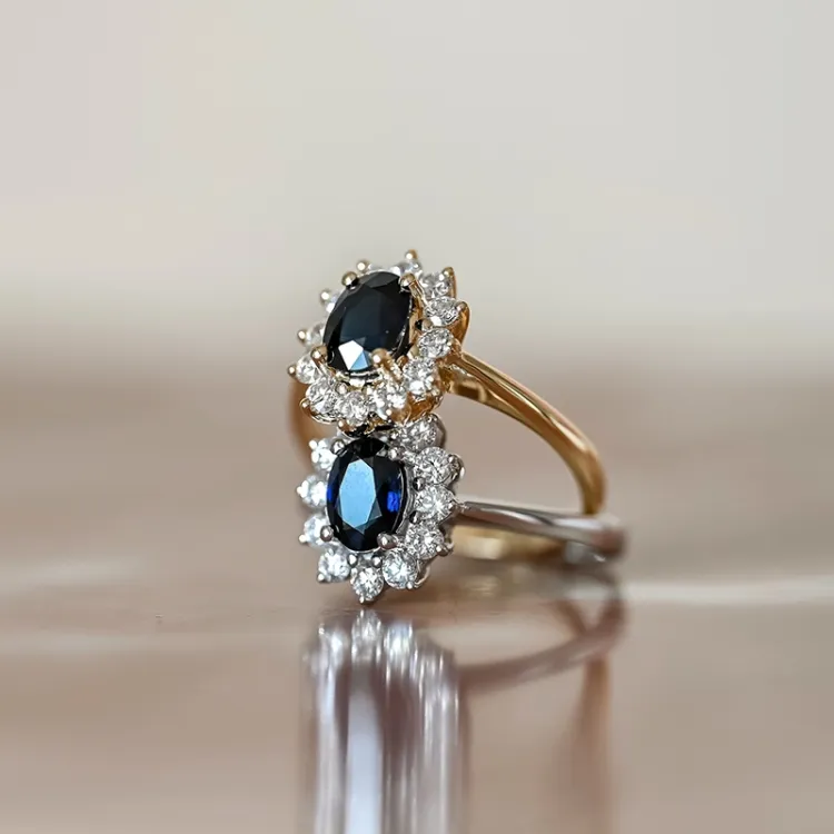 safir rosettring i 14 karat gull 0,55 ct 1,00 ct