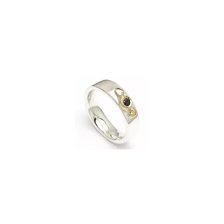 kolleksjonsprøve svart diamant ring i sølv og alm. gull
