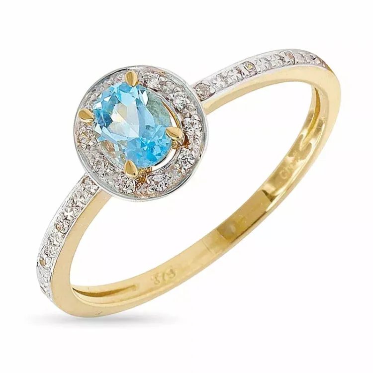 kolleksjonsprøve oval topas ring i 9 karat gull med rhodium