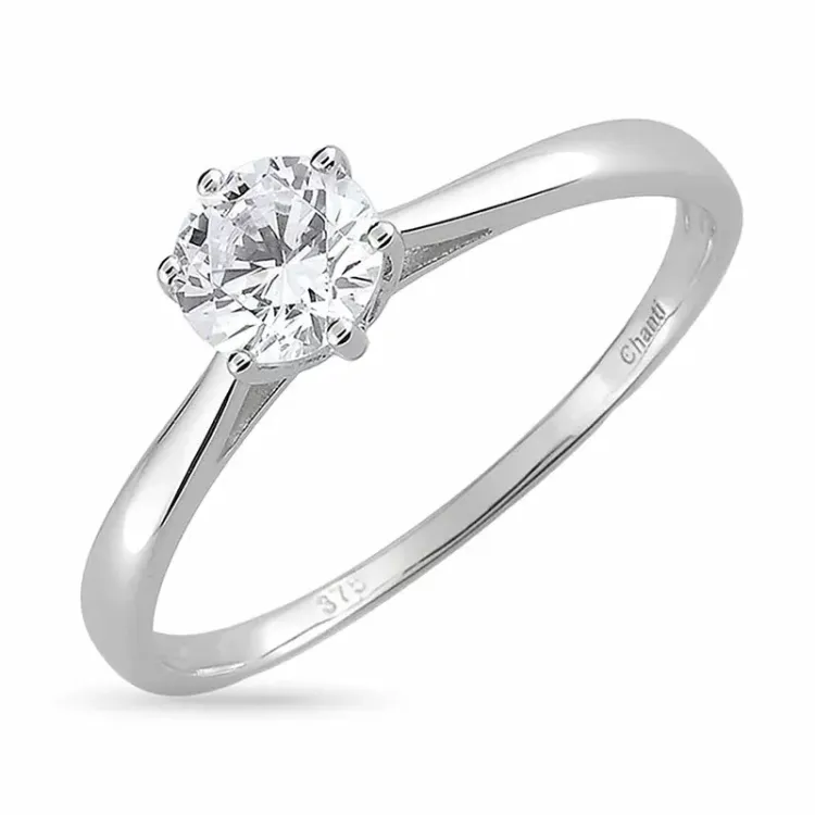 kolleksjonsprøve zirkon solitairering i 8 karat hvitt