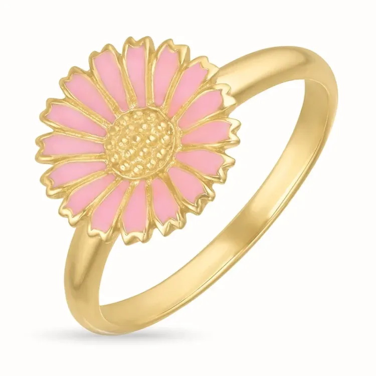 kolleksjonsprøve margeritt rosa ring i forgylt sølv