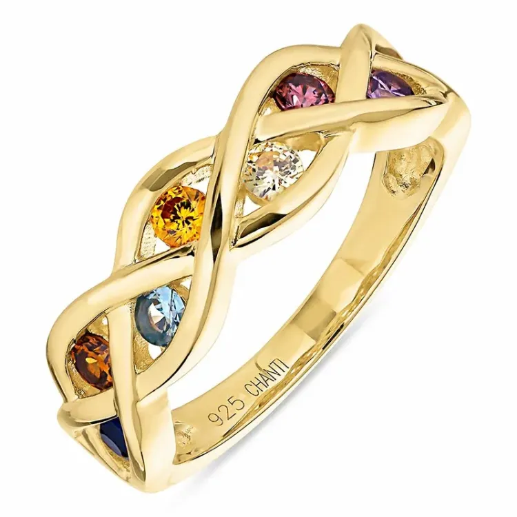 kolleksjonsprøve multifarget zirkon ring i forgylt sølv