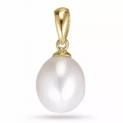 Ovalt perle anheng i 14 karat gull