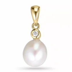 Ovalt perle diamantanheng i 14 karat gull 0,02 ct