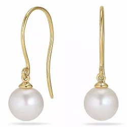 Runde 7 - 8 mm aaa-gradert ferskvannsperle øredobber i 14 karat gull med