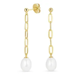 lange perle kjedeøreringer i forgylt sølv