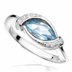 Blank oval blå ring i rodinert sølv