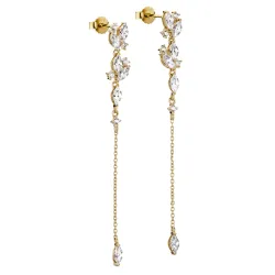 lange zirkon kjedeøreringer i forgylt sølv