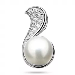 Elegant perle anheng i rodinert sølv