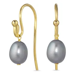 grå perle øredobber i forgylt sølv