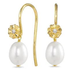 blomst perle øredobber i forgylt sølv