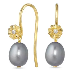 blomst grå perle øredobber i forgylt sølv